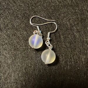 Minimalist Sterling Silver and White Earrings with Iridescent Pendants